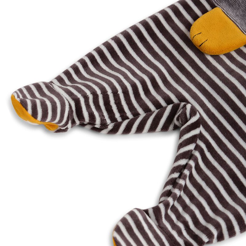 Infants Medium Grey Velour Nappy Opening Babysuit image number null